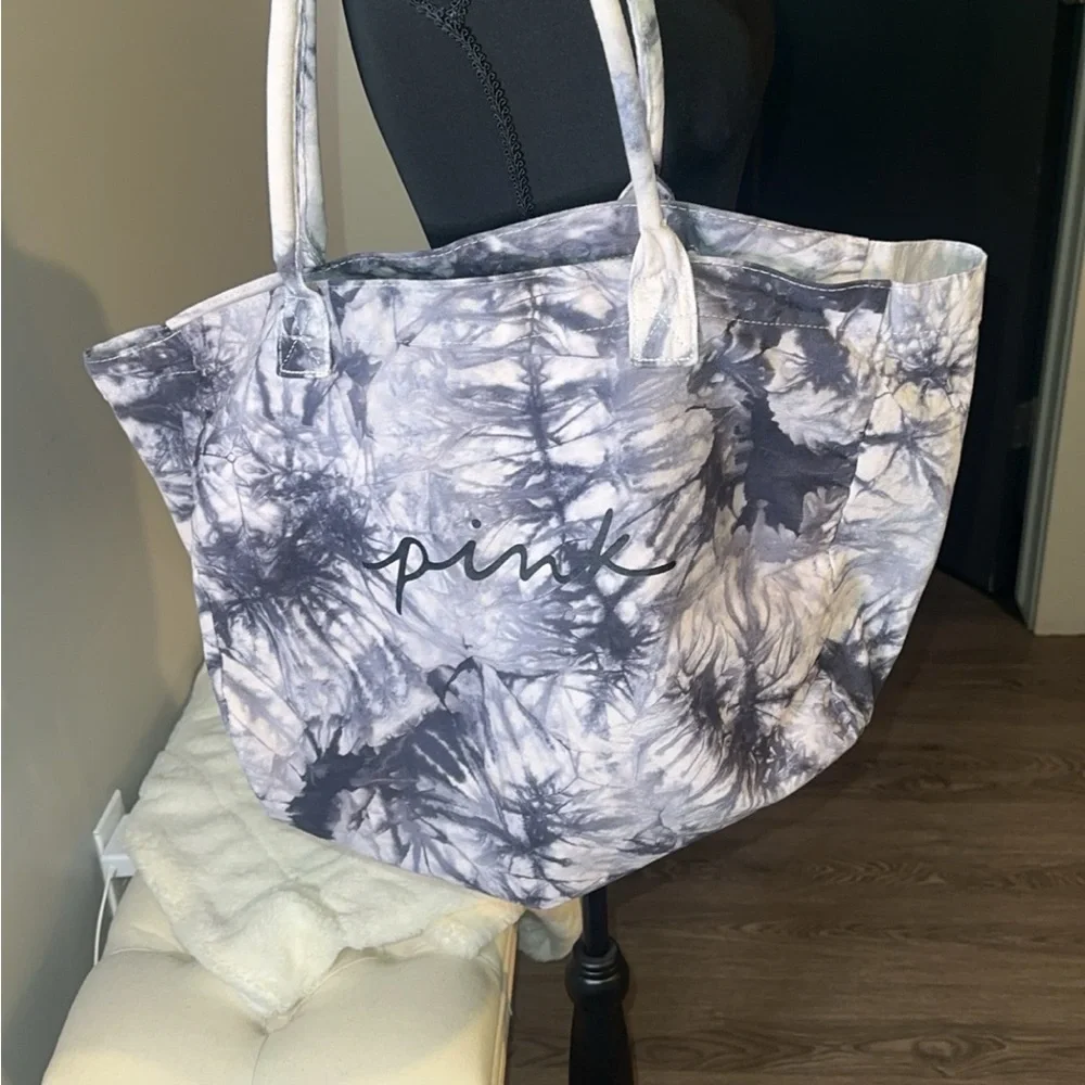 PINK Victoria's Secret Gray Tie-Dye Tote Overnight Bag